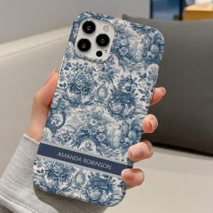 Vintage retro floral blue seamless toile de jouy iPhone 16 case