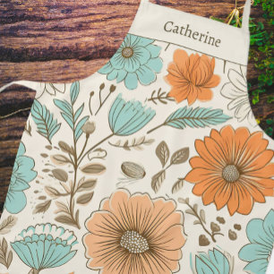 Vintage Retro Floral Pastel Name Apron