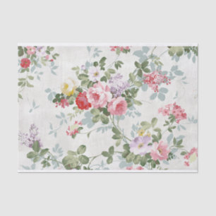 Vintage Retro Floral Roses Pattern on White Tissue Paper