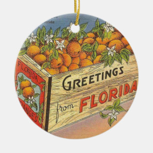 Vintage Retro Florida Oranges Ceramic Tree Decoration