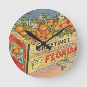 Vintage Retro Florida Oranges Round Clock