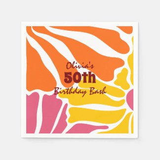 Vintage Retro Flowers Elegant & Colourful Birthday Napkin