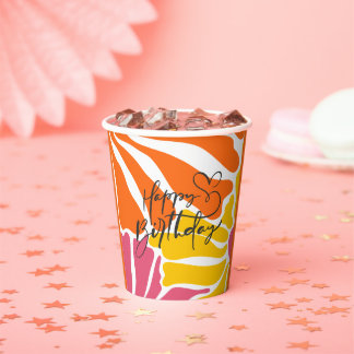 Vintage Retro Flowers Elegant & Colourful Birthday Paper Cups