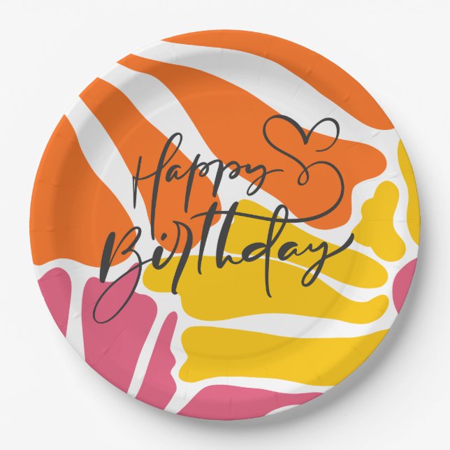 Vintage Retro Flowers Elegant & Colourful Birthday Paper Plate (Front)