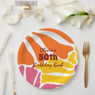 Vintage Retro Flowers Elegant & Colourful Birthday Paper Plate