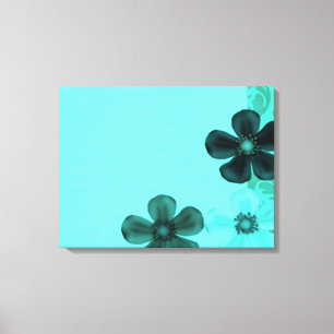 Vintage Retro Flowers Teal Stretched Canvas Print