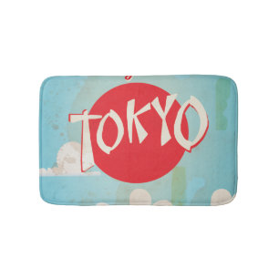 Vintage Retro Fly to Tokyo Travel Poster Bath Mat