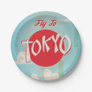Vintage Retro Fly to Tokyo Travel Poster Paper Plate