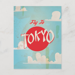 Vintage Retro Fly to Tokyo Travel Poster Postcard