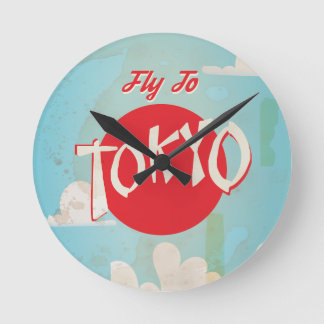 Vintage Retro Fly to Tokyo Travel Poster Round Clock