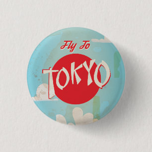 Vintage Retro Fly to Tokyo Travel print 3 Cm Round Badge