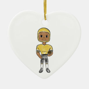 vintage retro football player black yellow simple ceramic tree decoration