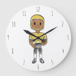 vintage retro football player black yellow simple large clock