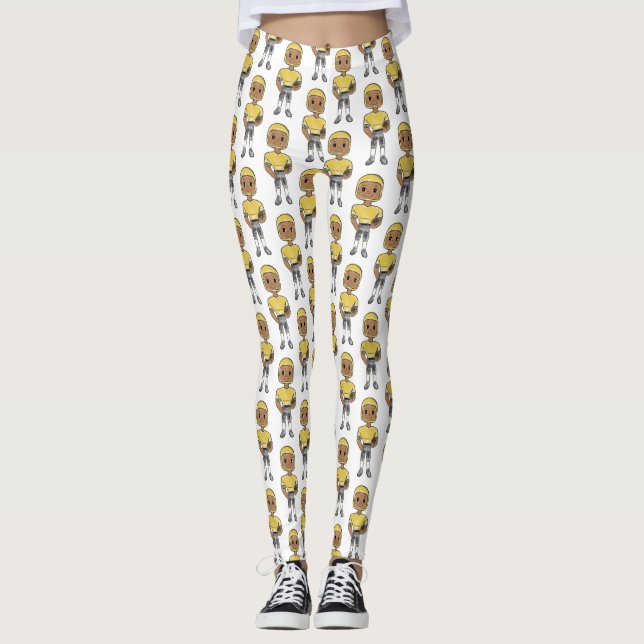 vintage retro football player black yellow simple  leggings (Front)
