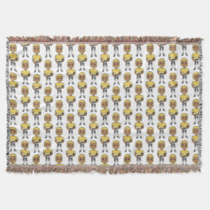 vintage retro football player black yellow simple throw blanket