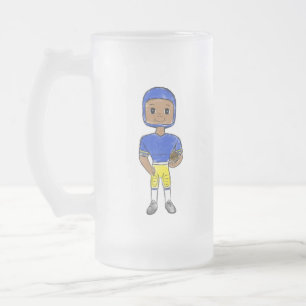 vintage retro football player blue yellow simple   frosted glass beer mug