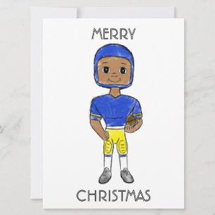 vintage retro football player blue yellow simple holiday card