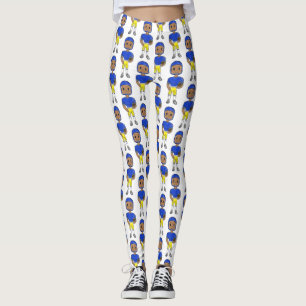 vintage retro football player blue yellow simple   leggings