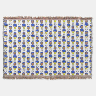 vintage retro football player blue yellow simple throw blanket