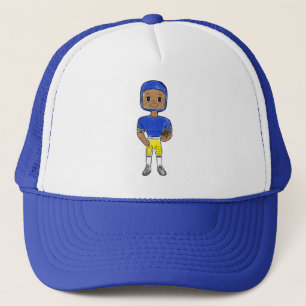 vintage retro football player blue yellow simple   trucker hat