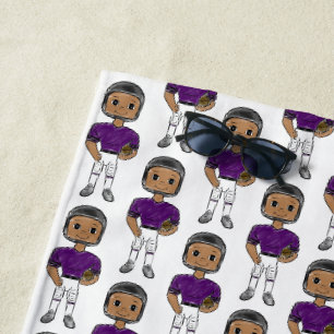 vintage retro football player purple black  simple beach towel