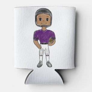 vintage retro football player purple black  simple can cooler