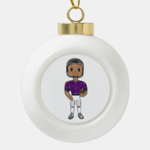 vintage retro football player purple black simple ceramic ball christmas ornament