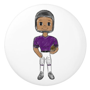 vintage retro football player purple black simple ceramic knob