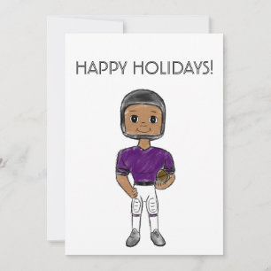 vintage retro football player purple black simple holiday card