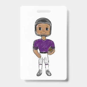 vintage retro football player purple black simple ID badge