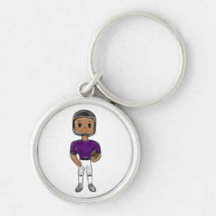vintage retro football player purple black simple key ring