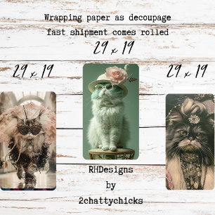 Vintage Retro French Cats Decoupage  Wrapping Paper Sheet
