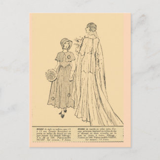 Vintage, retro French  fashion,  Bride, 1931 Postcard
