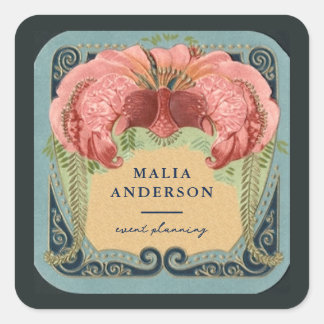 Vintage Retro French Floral Art Nouveau Frame Square Sticker
