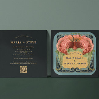 Vintage Retro French Floral Art Nouveau Wedding Invitation