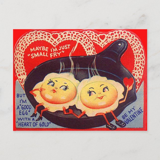 Vintage Retro Fried Eggs Valentine Holiday Postcard (Front)