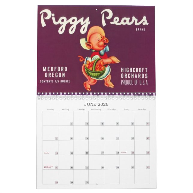 Vintage Retro Fruit Vegetables Crate Label Ads   Calendar (Jun 2026)