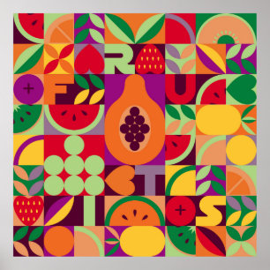Vintage retro fruit vintage seamless pattern. Abst Poster