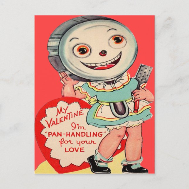 Vintage Retro Frying Pan Valentine Card (Front)