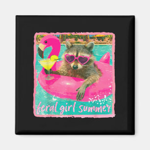 Vintage retro funny beach racoon girly feral girl magnet
