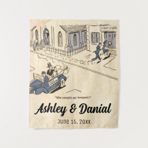 Vintage Retro Funny Old Couple 50s Rustic Wedding Tapestry