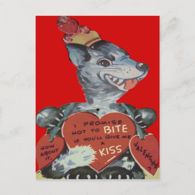 Vintage Retro Funny Wolf Valentine Card (Front)