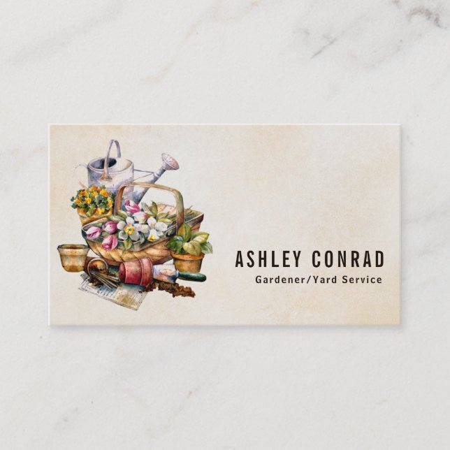 Vintage Retro Gardener Yard Service Business Card (Front)