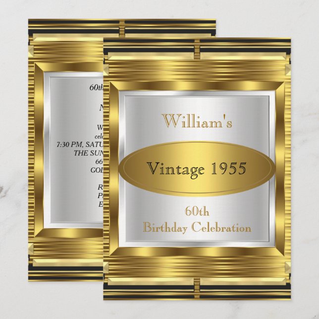 Vintage Retro Gatsby Deco 60th Birthday Party Invitation (Front/Back)