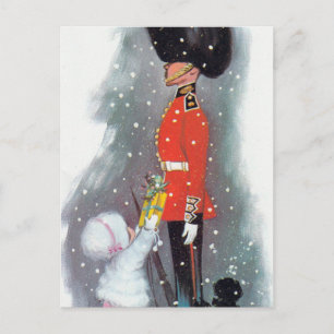 Vintage retro gift giving child Christmas postcard