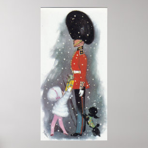 Vintage retro gift giving girl Christmas poster