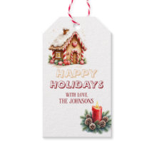 Vintage Retro Gingerbread House Holiday Gift Tag 