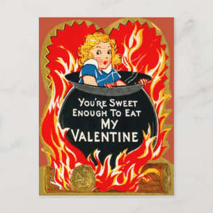 Vintage Retro Girl Boiling In Cauldron Valentine Holiday Postcard