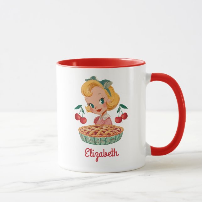 Vintage Retro Girl Cherry Pie Mug (Right)