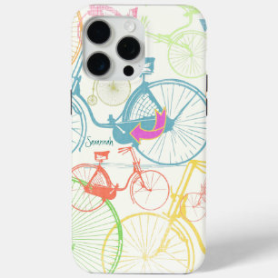 Vintage Retro Girl Colourful Bicycle Pattern iPhone 15 Pro Max Case